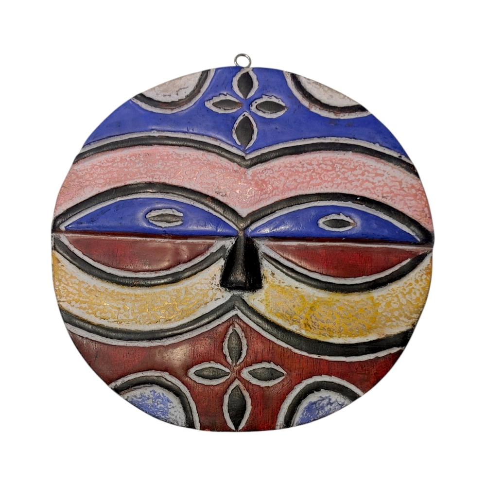 Hand Carved Colorful Wooden Tribal African Teke Mask Wall Art